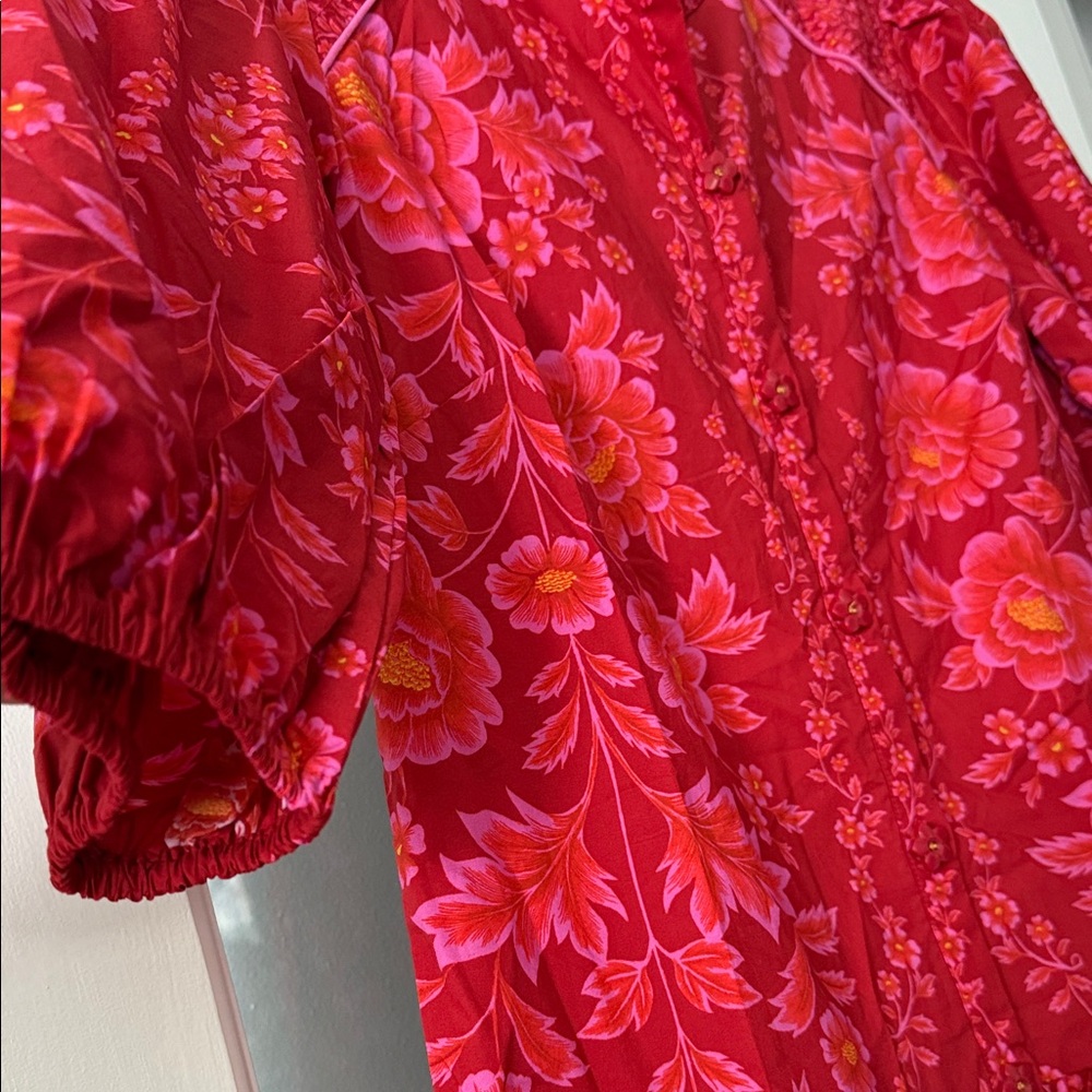 FARM Rio Floral Red Puff-Sleeve Dress NWOT - Picture 9 of 15